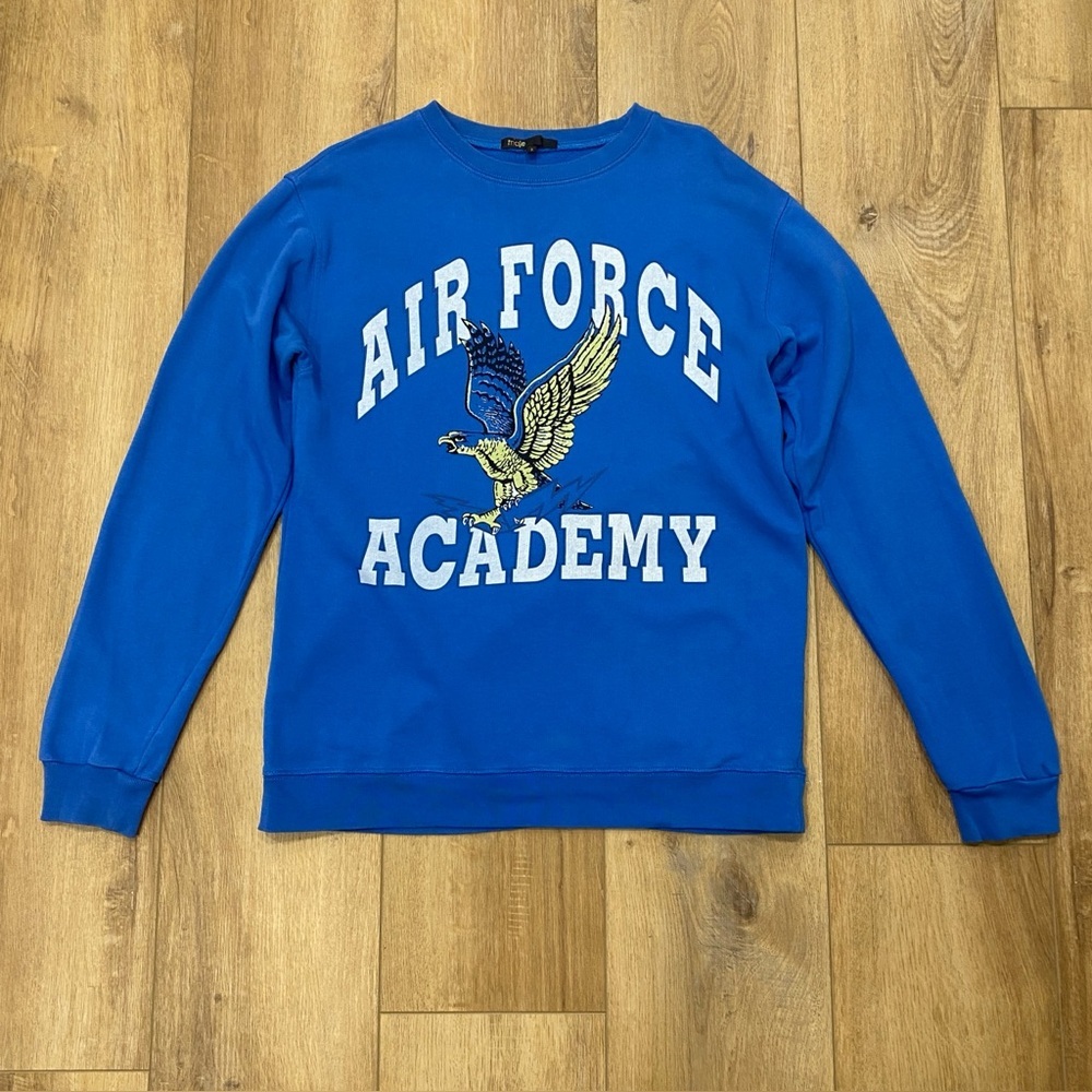 🌟MAJE🌟 VINTAGE LOOK AIR FORCE ACADEMY SWEATSHIRT BLUE SZ 2 OR M